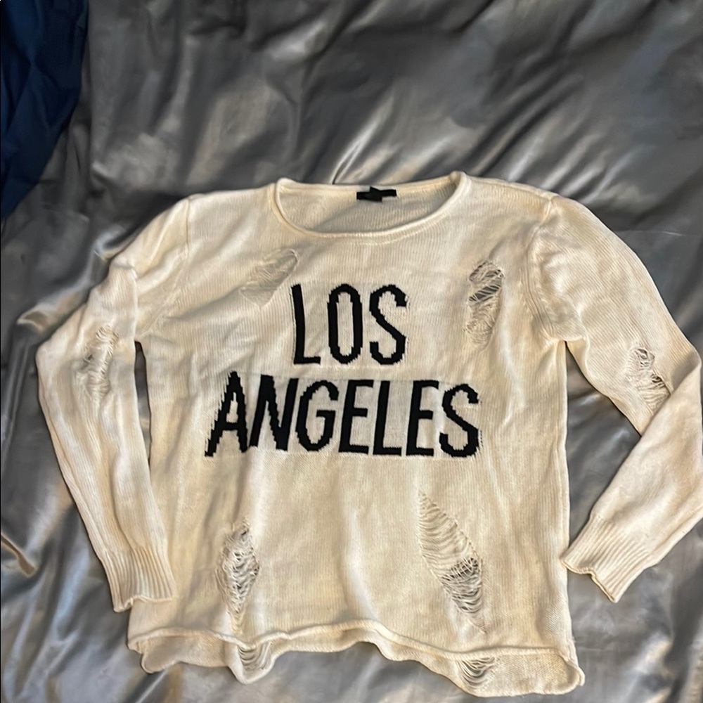 Cream Distressed Los Angeles Sweater
